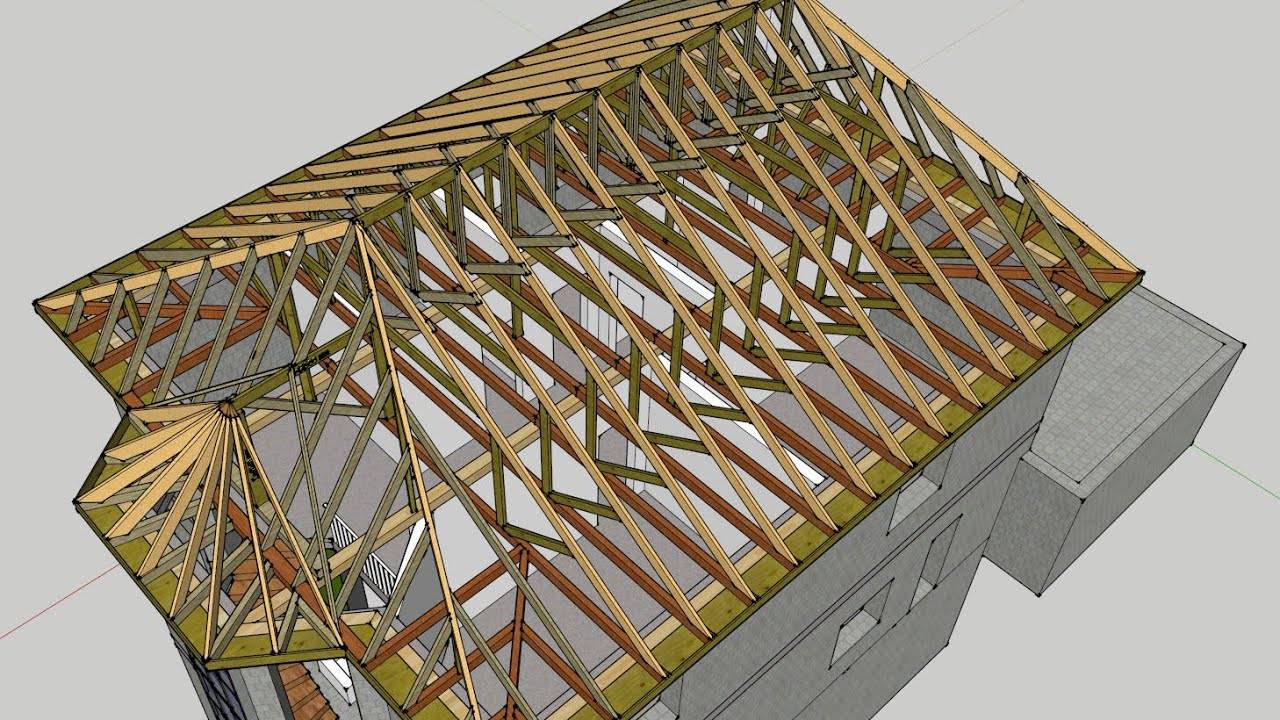 Всё о стропильной системе полувальмовой крыши + схема пошагового монтажа