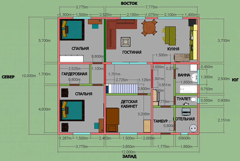 Проект дома 10 на 12: одноэтажный, двухэтажный, с мансардой, с тремя спальнями и размерами, из пеноблоков, бруса