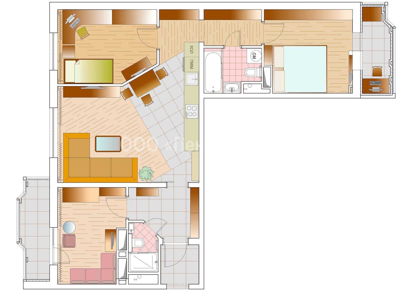 Дизайн хрущевки 3 комнаты: фото варианты планировки