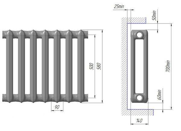 Технические характеристики чугунного радиатора мс 140 500: подсчет секций для комфортного тепла, установка