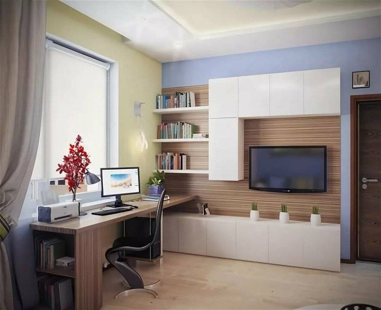 Гостиная с компьютерным столом: правильное зонирование в комнате - smallinterior