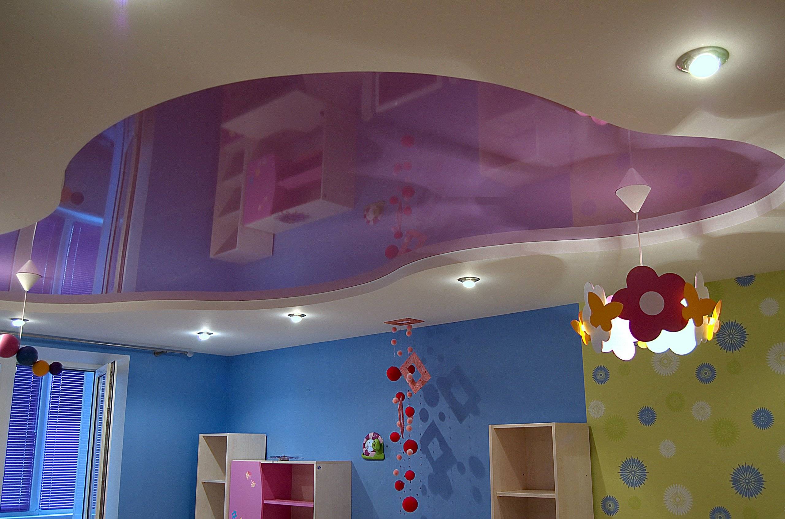 Двухуровневый потолок в детской (30 фото): натяжной потолок в комнате для девочки