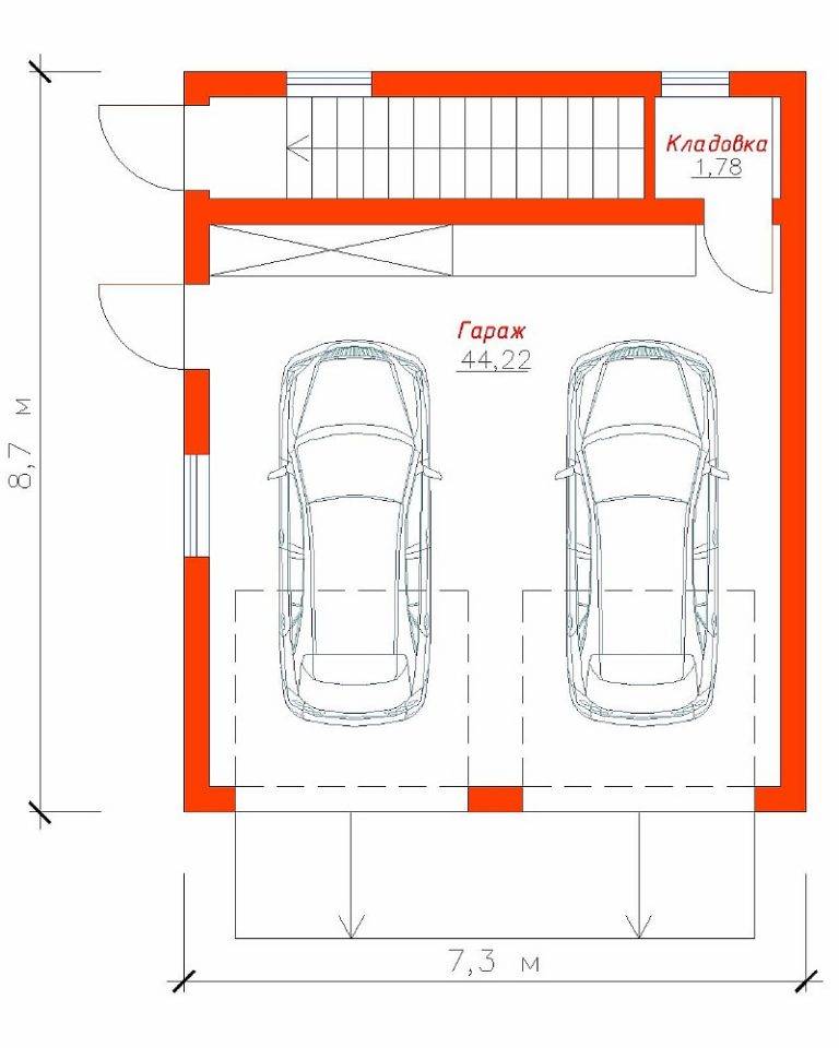 Проект гаража на 2 машины: оптимальные размеры и составление плана постройки