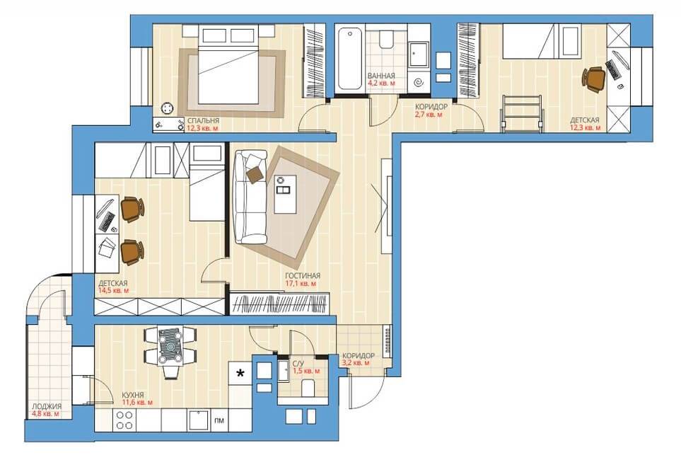 Варианты планировки 3-х комнатной квартиры в «хрущевке»