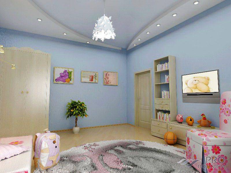 Натяжные потолки в детскую комнату девочке: дизайн двухуровневого потолка | дизайн и фото
