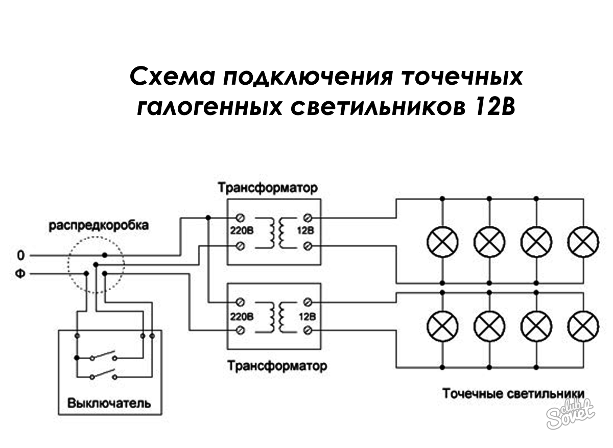 Подключение точечных светильников (схемы соединения проводов)