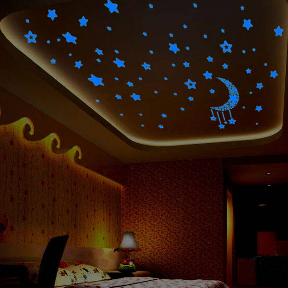 Светящиеся обои с 3d эффектом для стен в детскую, флуоресцентные со звездами