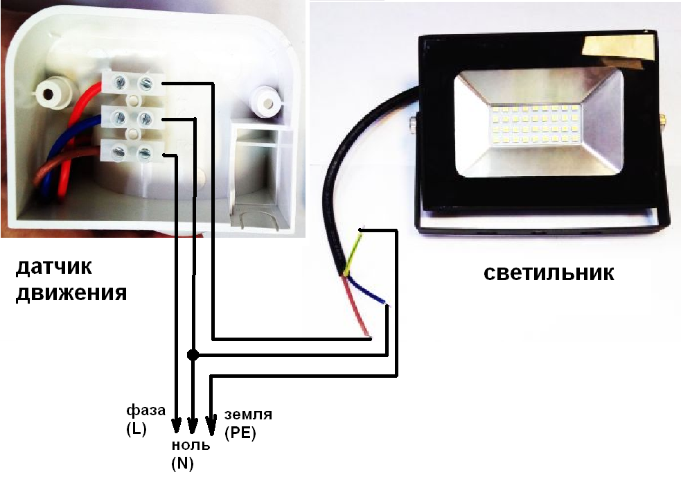 Как подключить датчик движения к светодиодному прожектору: схема и регулировка