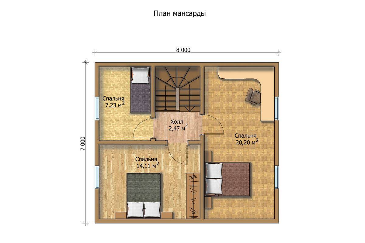 планировка дома с одной комнатой на втором этаже