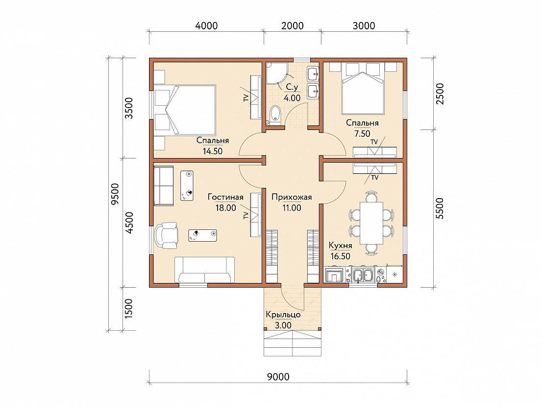 Дом из бруса 9 на 12 (42 фото): проекты одноэтажных домов 9х12 с террасой и котельной, планировка двухэтажных домов