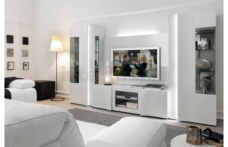 Глянцевые стенки для гостиной (31 фото): двухсторонние белые и черные модели из мдф