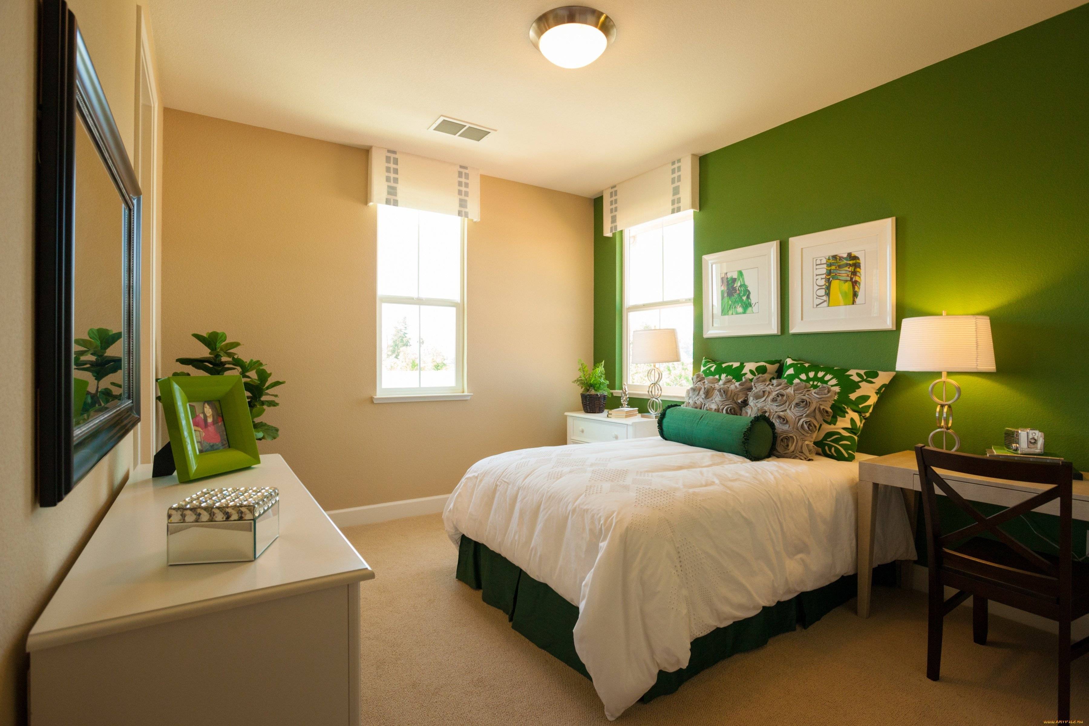 Зелёная спальня - 80 фото интерьеров