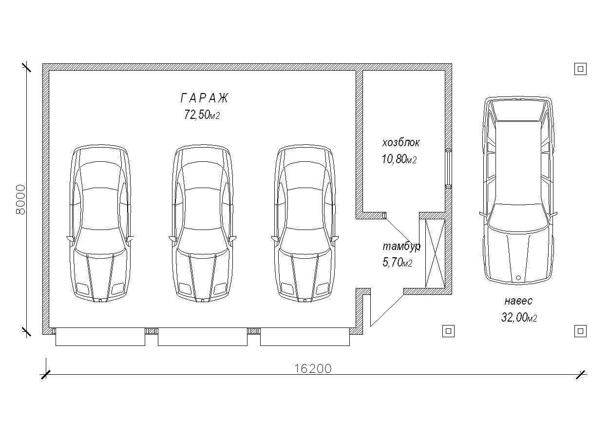 Стандартный гараж на 2 машины размеры чертежи