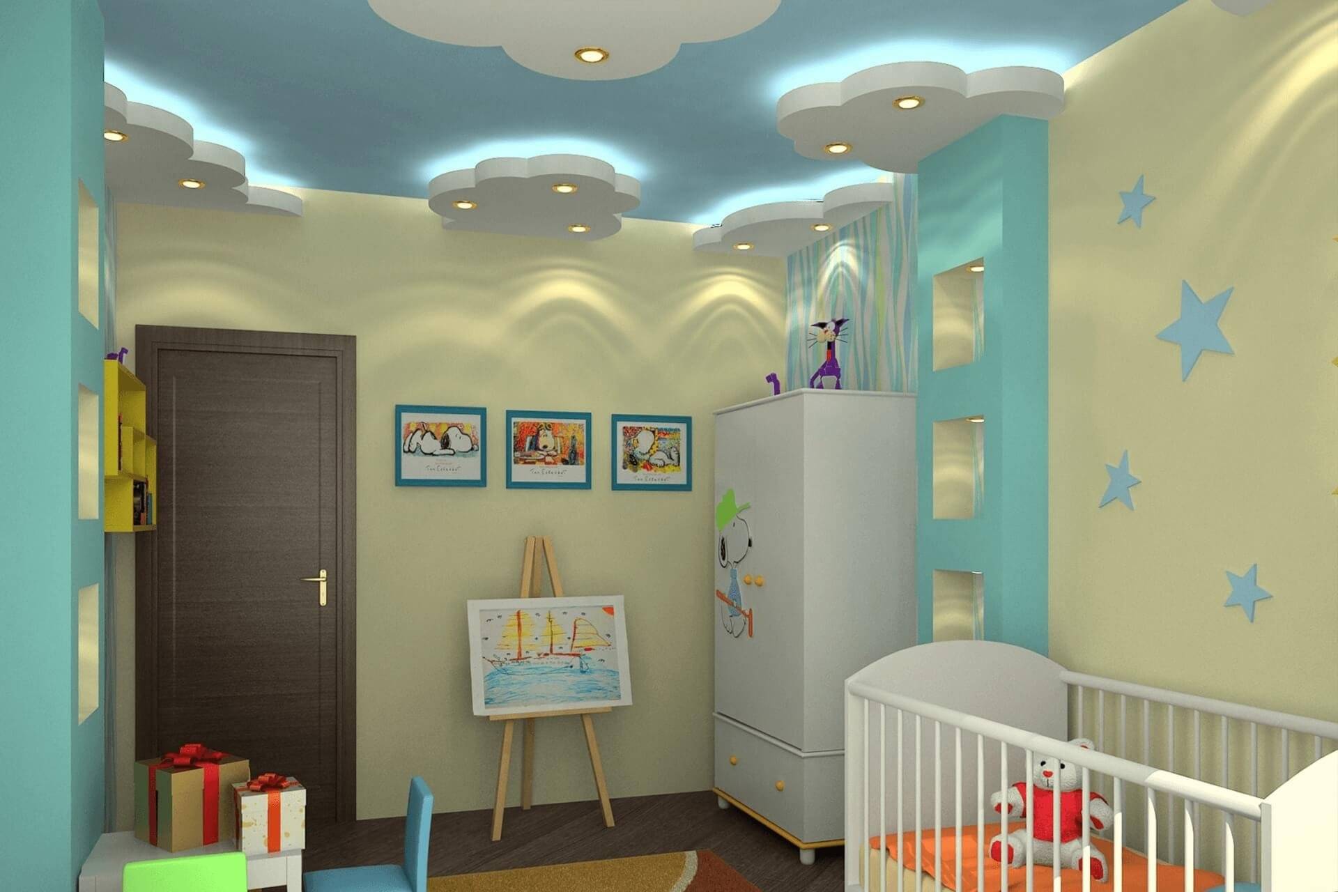 Дизайн и декор потолка в детской комнате