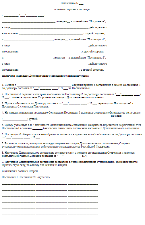Соглашение по передаче прав и обязанностей по договору аренды образец
