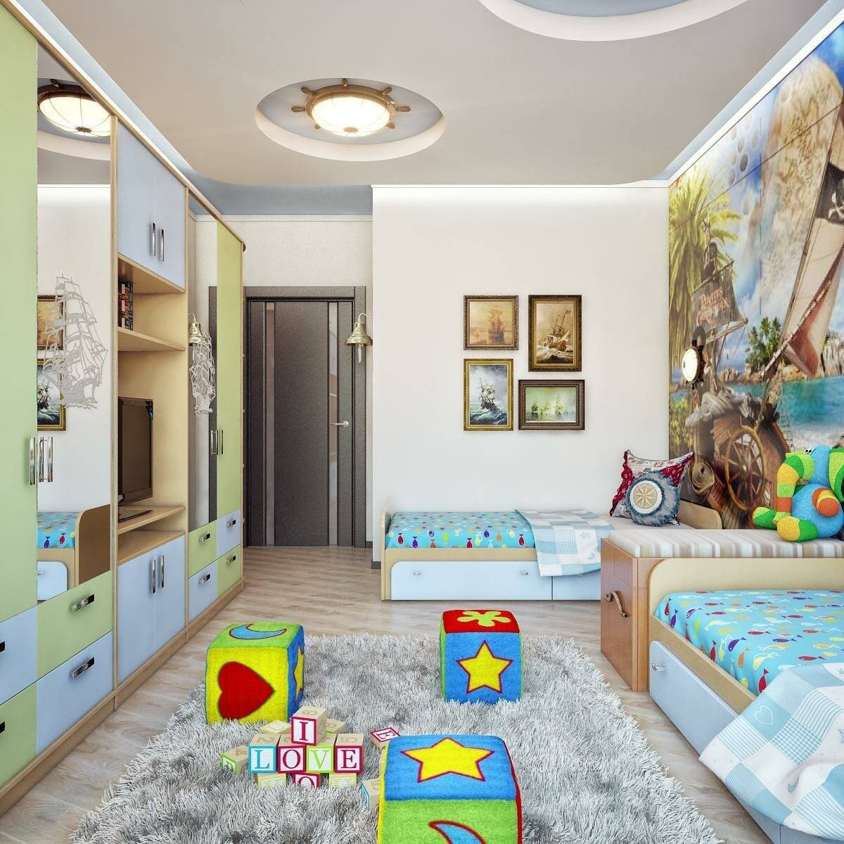 Дизайн детской комнаты 14 кв. м для двоих разнополых детей в современном стиле - 33 фото | дизайн и фото