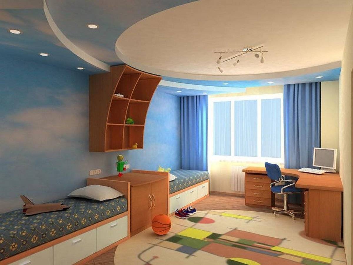 Потолок из гипсокартона в детской комнате (62 фото) — спальня для для мальчика
