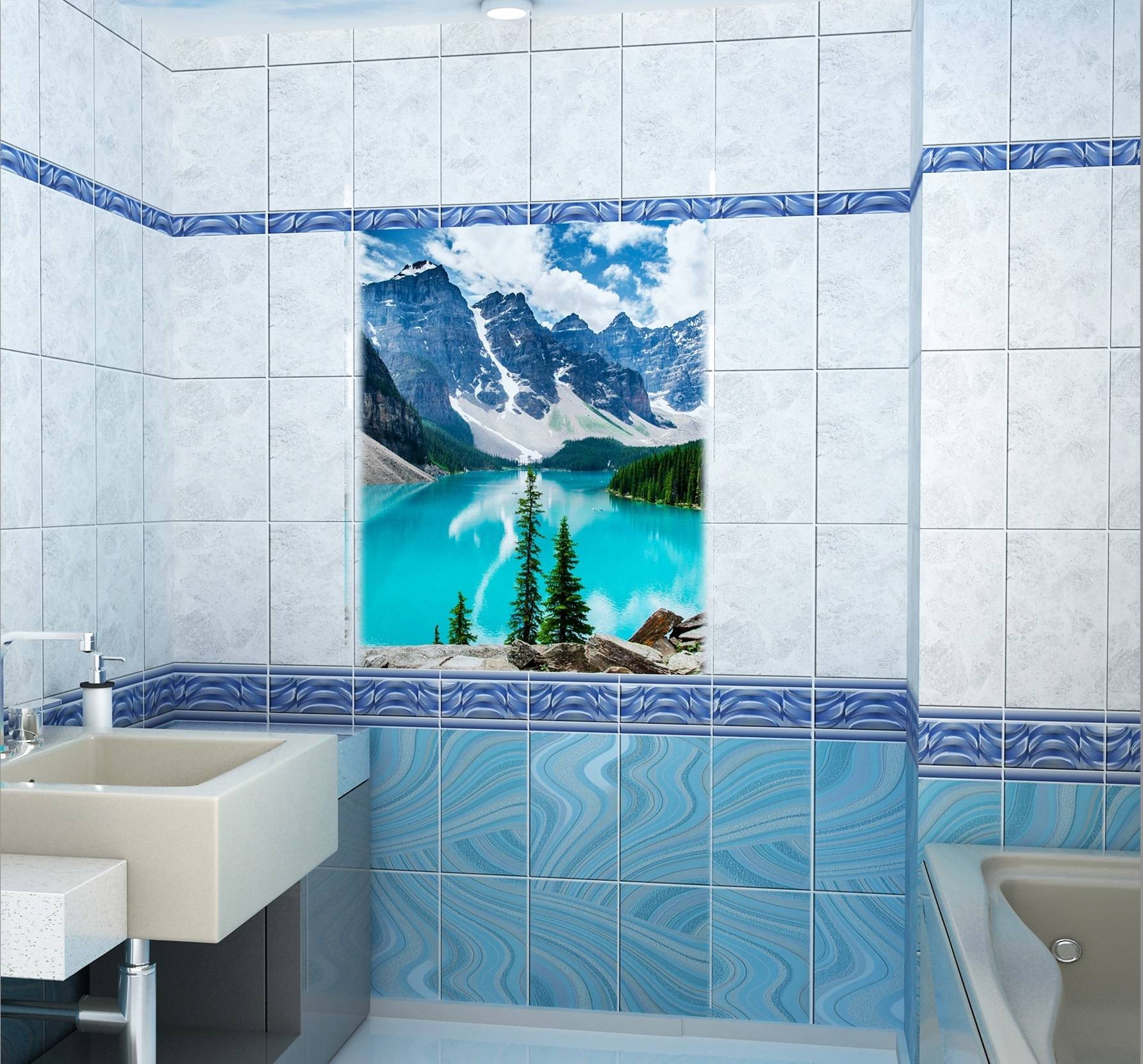 Пластиковые панели с 3D-рисунком в дизайне интерьера ванной