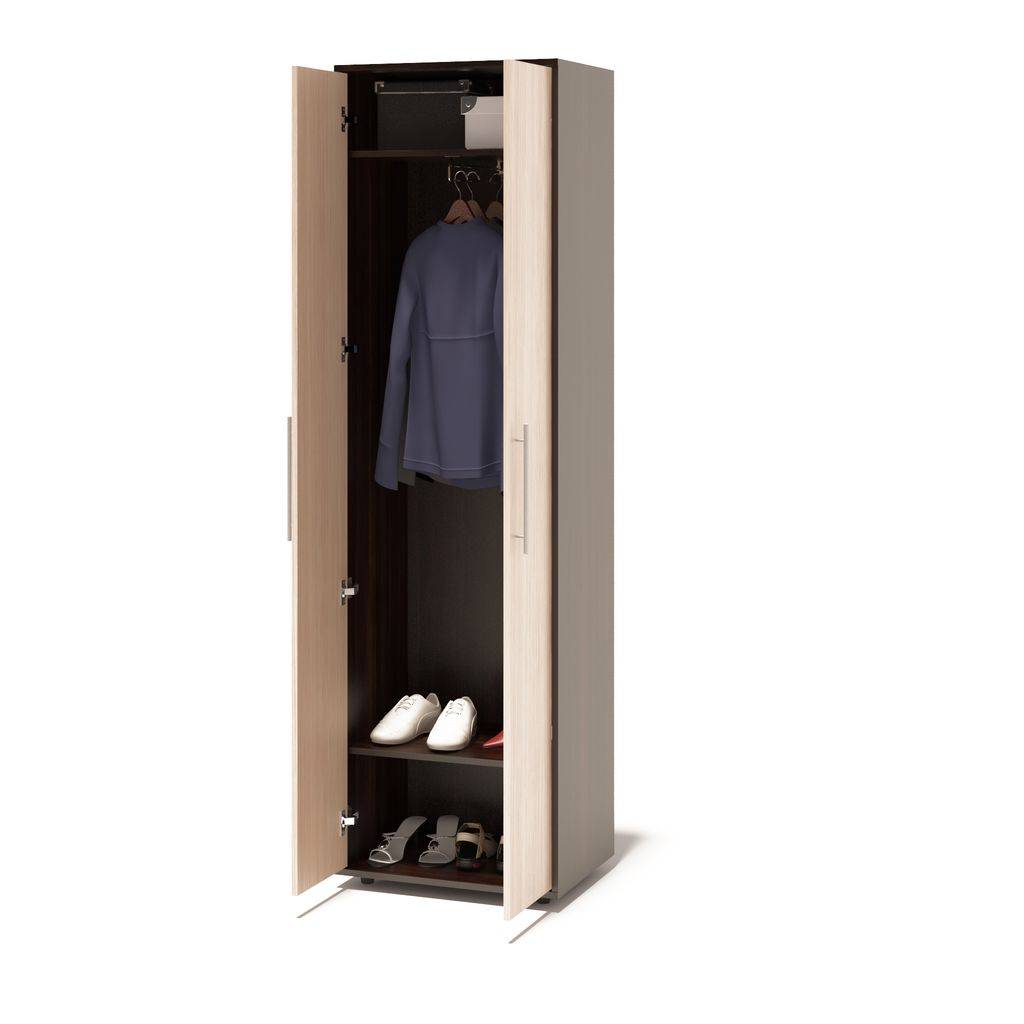 Одностворчатые шкафы: однодверные модели для одежды с полками и зеркалом, со штангой и вешалкой