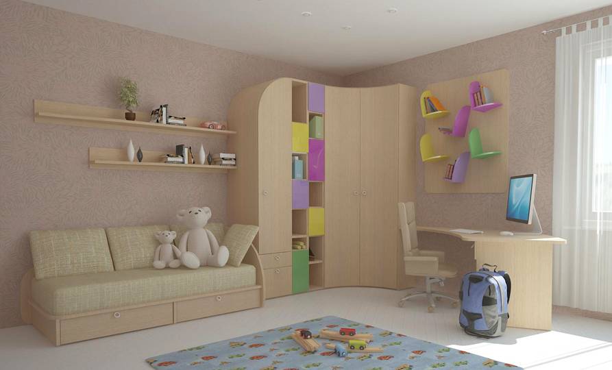 Дизайн детской комнаты с угловым шкафом для двоих детей 20 фото
