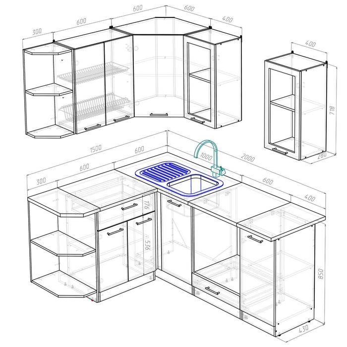 Стандартные размеры кухонных шкафов: высота, ширина и глубина гарнитура