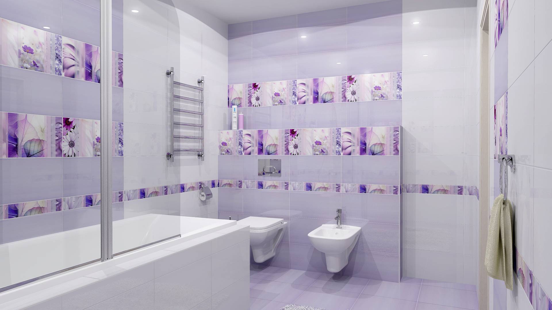 Дизайн фиолетовой ванной комнаты + фотогалерея