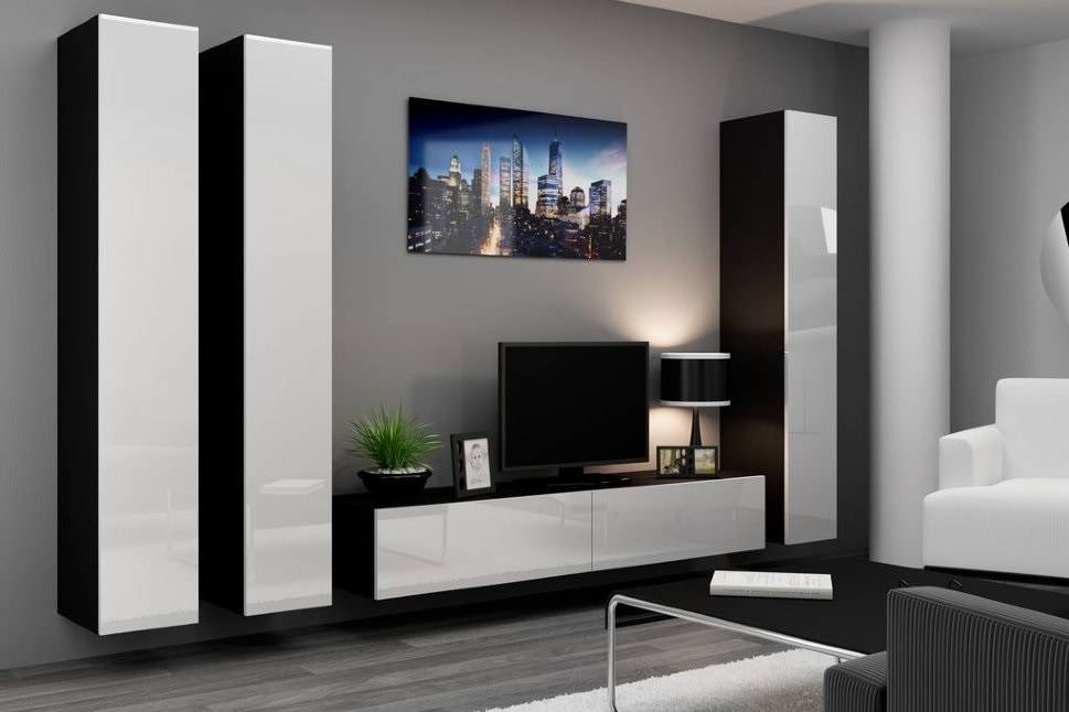 Глянцевые стенки для гостиной (31 фото): двухсторонние белые и черные модели из мдф