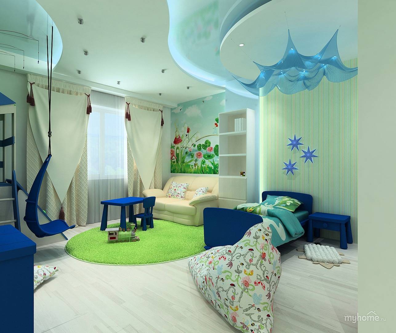 Оформление детской комнаты — дизайн и декор потолка