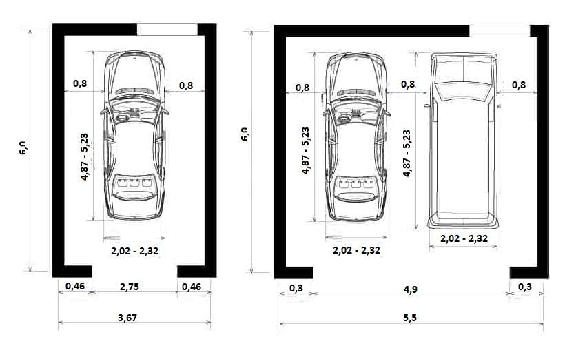 Размеры гаража на 1 машину оптимальные чертеж в частном доме