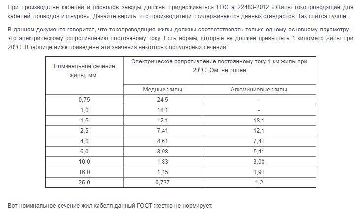 Сечение провода и нагрузка (мощность) таблица