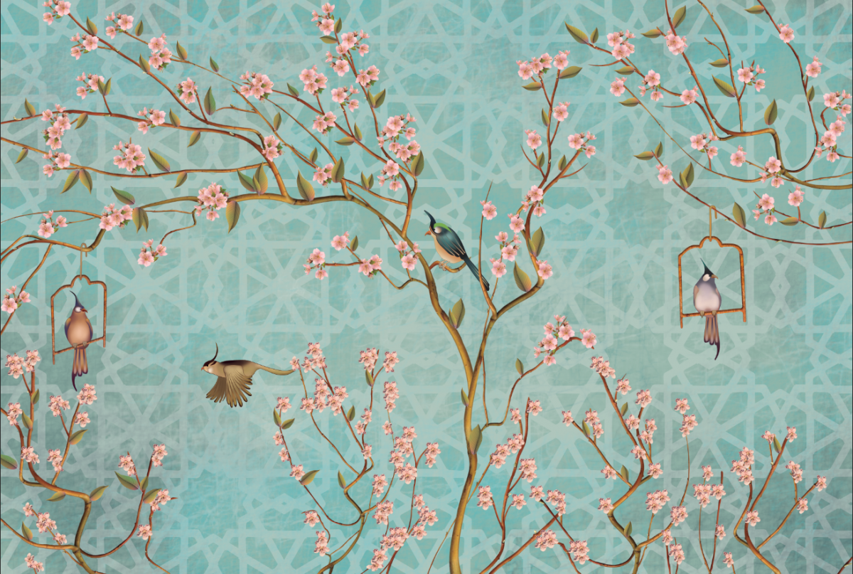 Обои для стен с цветами и птицями – фото в интерьере