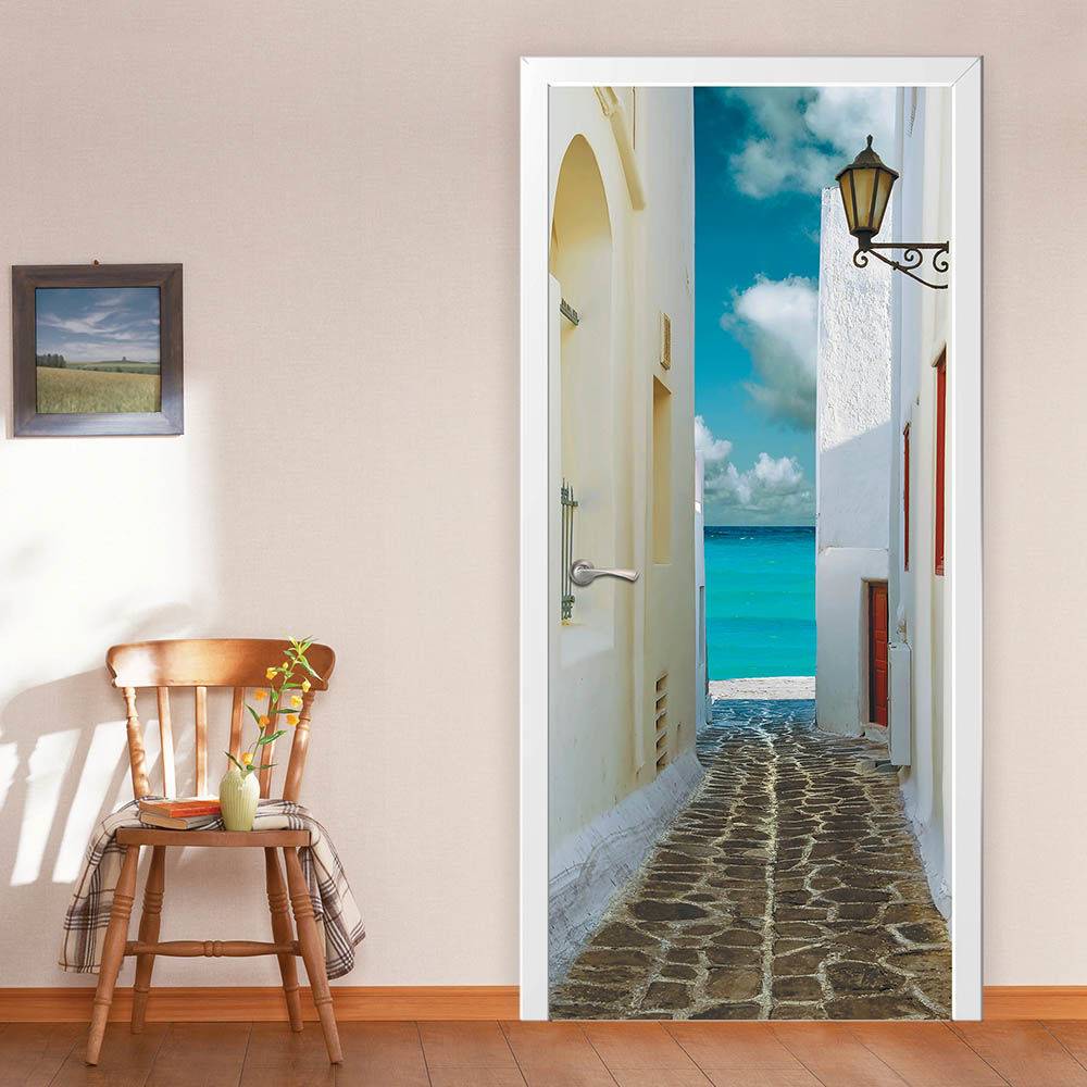 Фотообои на дверь (45 фото): узкие вертикальные самоклеящиеся варианты на межкомнатные двери, фрески на стену, идеи для интерьере