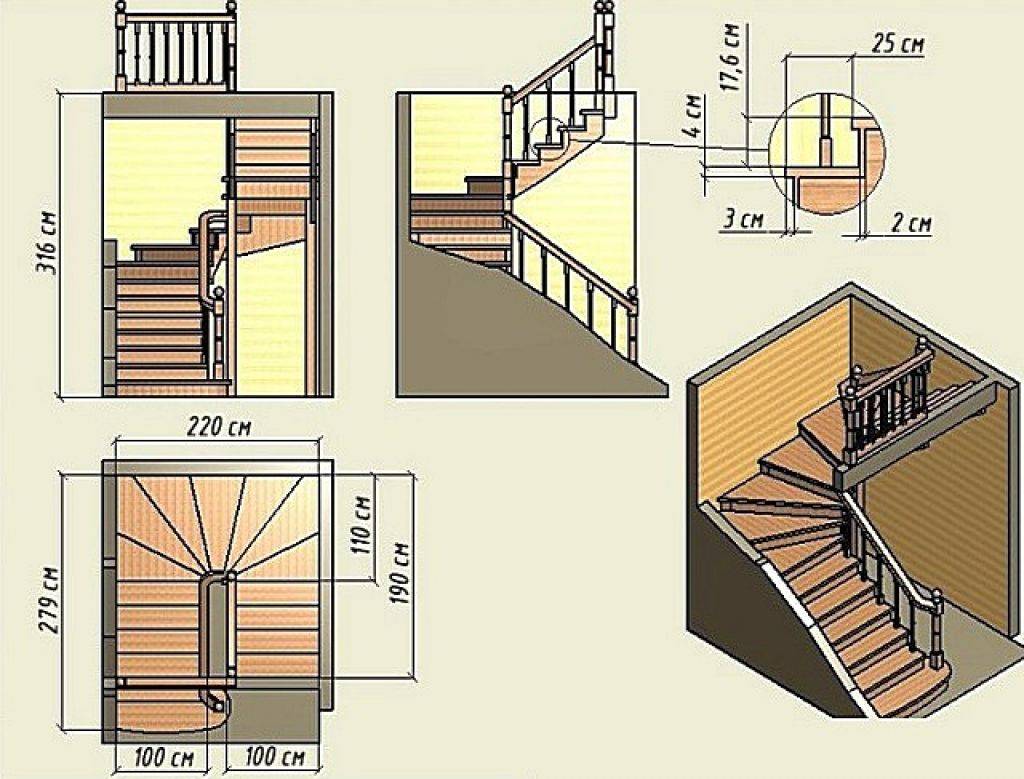 Забежная лестница своими руками: используем схемы и делаем лестницу с забежными ступенями с фото инструкцией