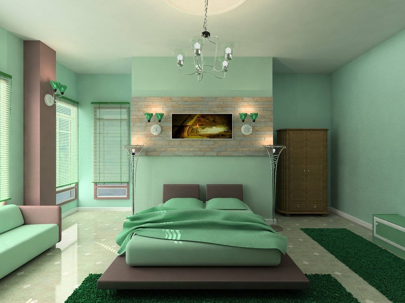 Дизайн салатовой спальни с фото