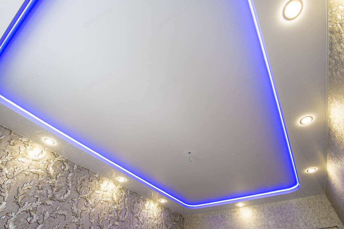 Фото, монтаж двухуровневых потолков с подсветкой из гипсокартона своими руками, пошаговая инструкция