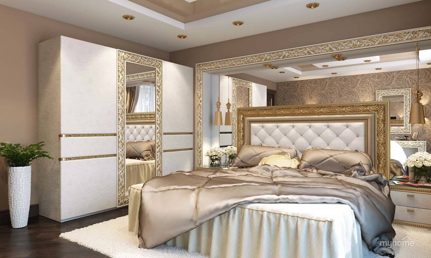 мебель белая спальня с золотом