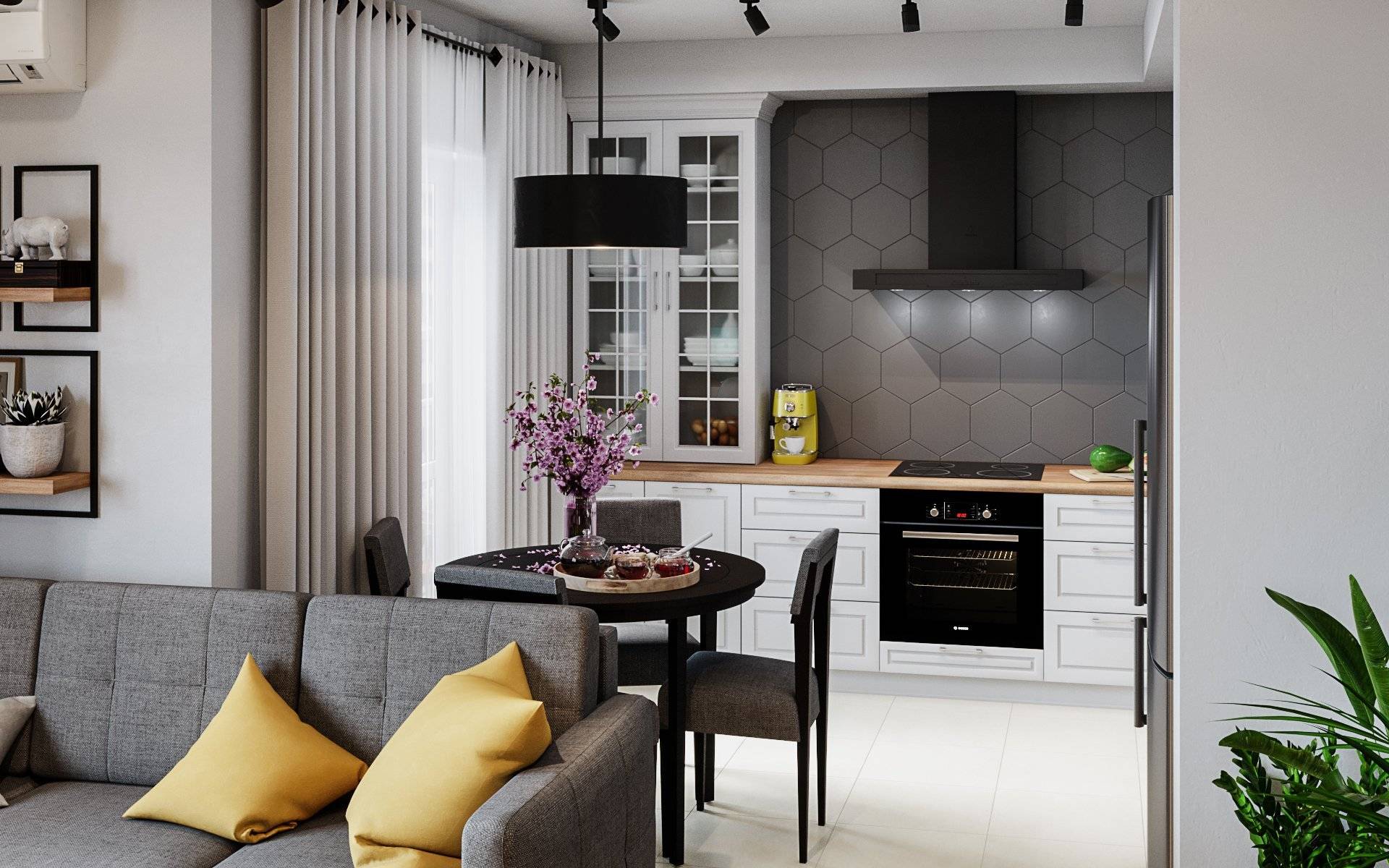 Гостиная с кухней в современном стиле: 50 фото идей дизайна кухни-столовой
