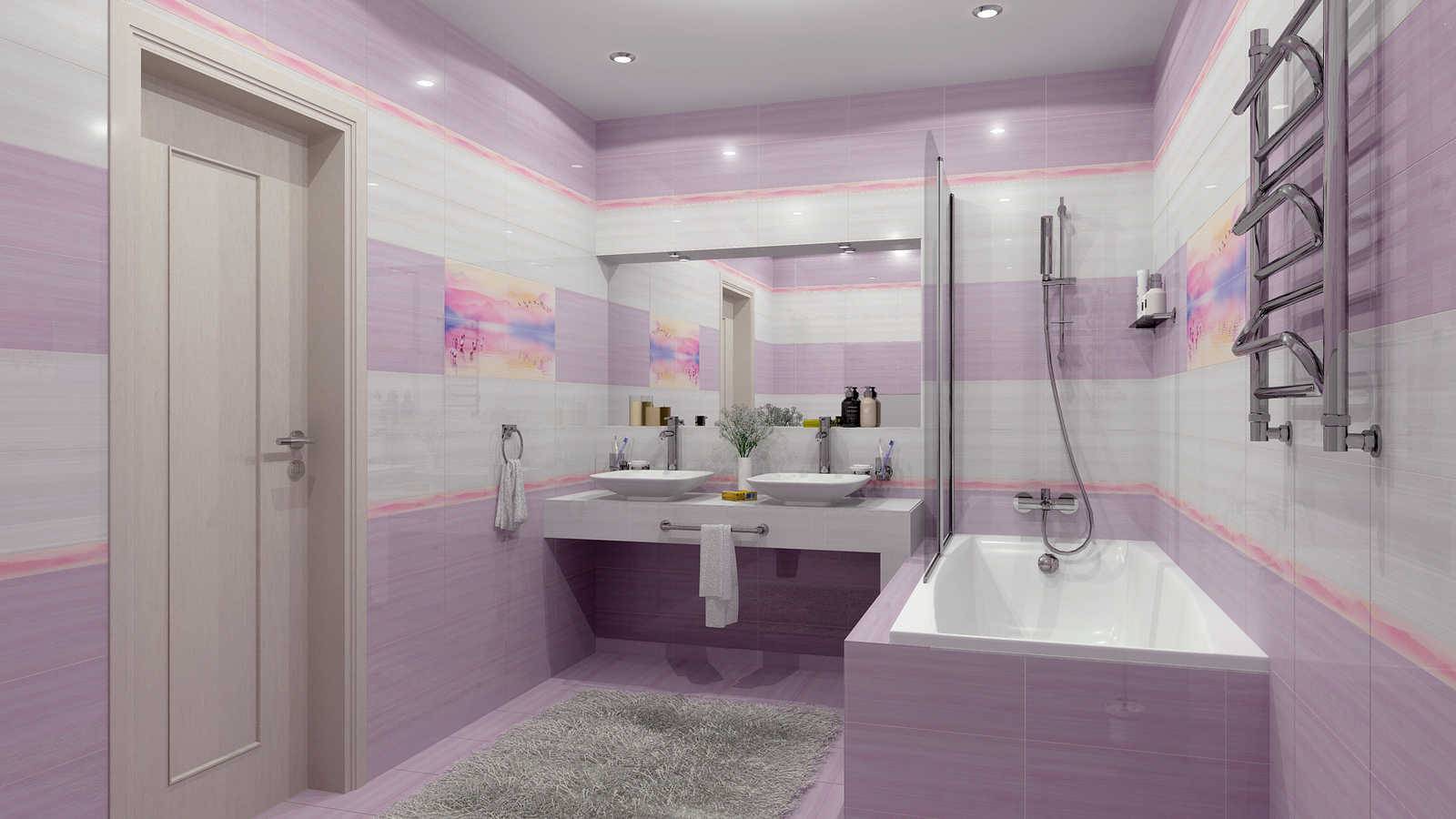 Сиреневая ванная комната - 50 фото величественно приятного цвета в интерьере