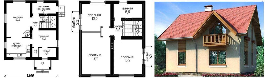 Проекты домов 8 на 8 из газобетона: 8х8 с мансардой, двухэтажный